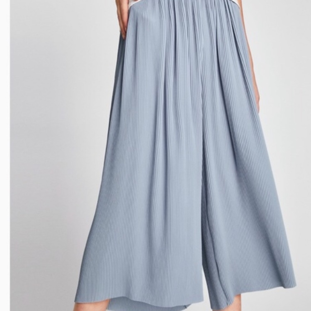 Zara Baby Blue Wide Legged Pleated Trouser